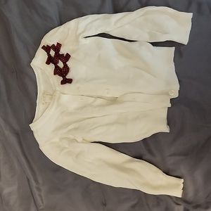3T white cardigan with black & red gingham bows
